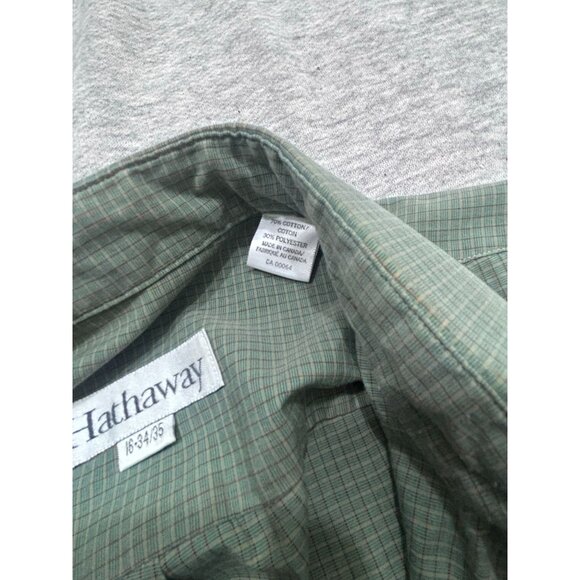 Hathaway Button Down Shirt Men's Size 16 Check Long Sleeve Solid Causal Green - Picture 3 of 7